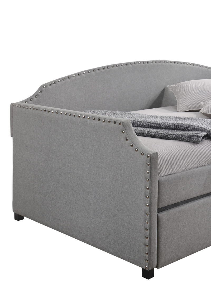 Home Design Yamna Linen Upholstered Daybed with Trundle and Nailhead Trim Design, Easy Assembly