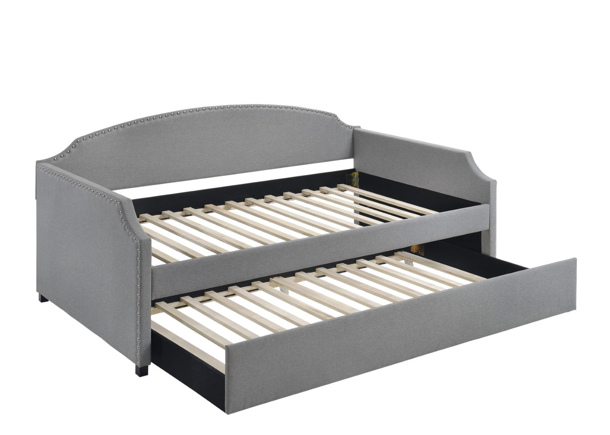Home Design Yamna Linen Upholstered Daybed with Trundle and Nailhead Trim Design, Easy Assembly