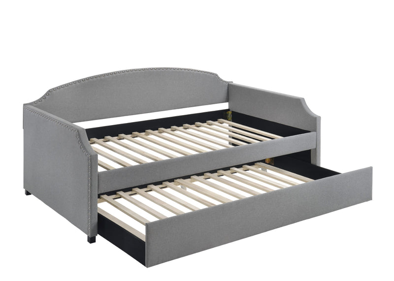 Home Design Yamna Linen Upholstered Daybed with Trundle and Nailhead Trim Design, Easy Assembly