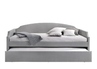 Home Design Yamna Linen Upholstered Daybed with Trundle and Nailhead Trim Design, Easy Assembly