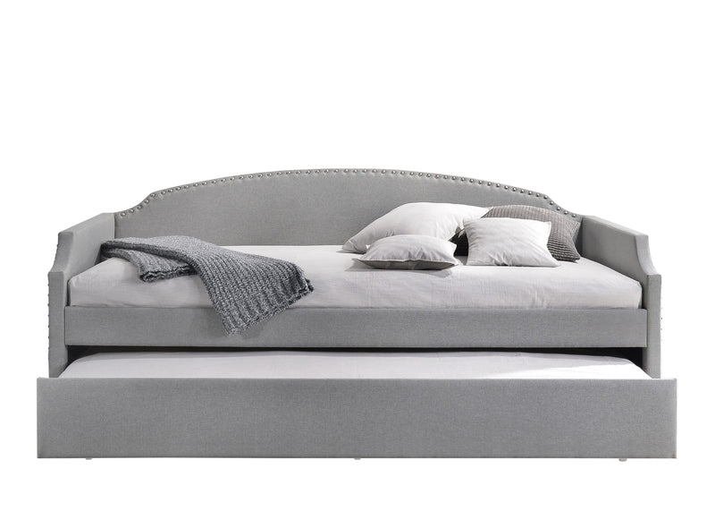 Home Design Yamna Linen Upholstered Daybed with Trundle and Nailhead Trim Design, Easy Assembly