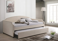 Home Design Yamna Linen Upholstered Daybed with Trundle and Nailhead Trim Design, Easy Assembly