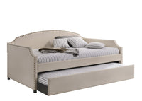 Home Design Yamna Linen Upholstered Daybed with Trundle and Nailhead Trim Design, Easy Assembly