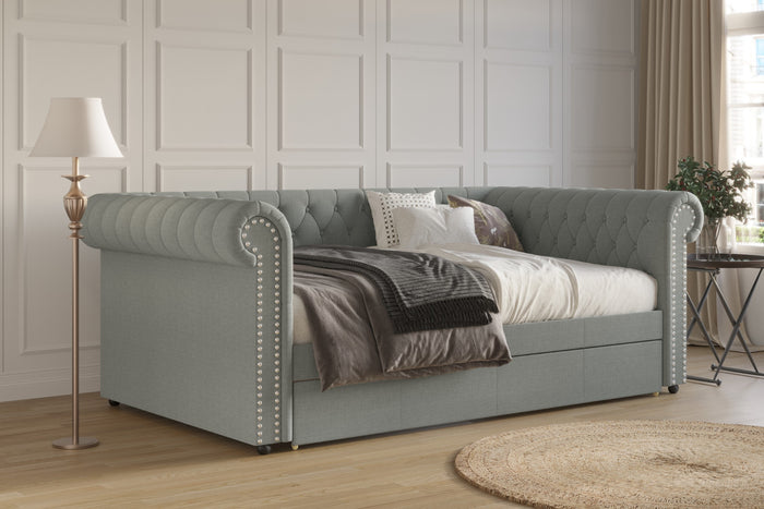 Home Design Venice Upholstered Daybed with Pull-Out Twin Trundle, Modern Sofa Bed for Guest Room or Bedroom