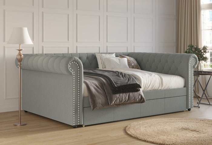 Home Design Venice Upholstered Daybed with Pull-Out Twin Trundle, Modern Sofa Bed for Guest Room or Bedroom