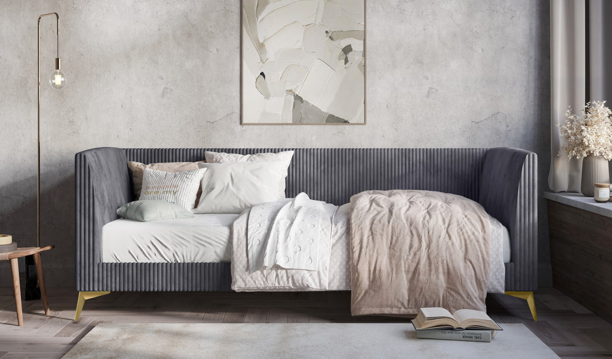 HMD Upholstered Easy Assembly Twin Daybed with Vertically Stitched Tufting