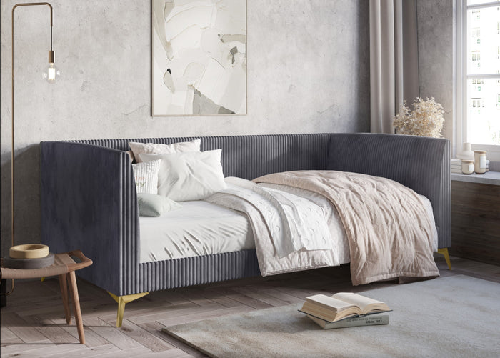 HMD Upholstered Easy Assembly Twin Daybed with Vertically Stitched Tufting
