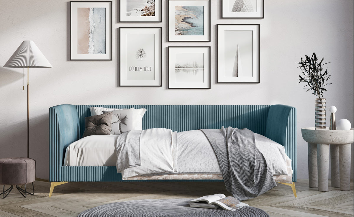 HMD Upholstered Easy Assembly Twin Daybed with Vertically Stitched Tufting