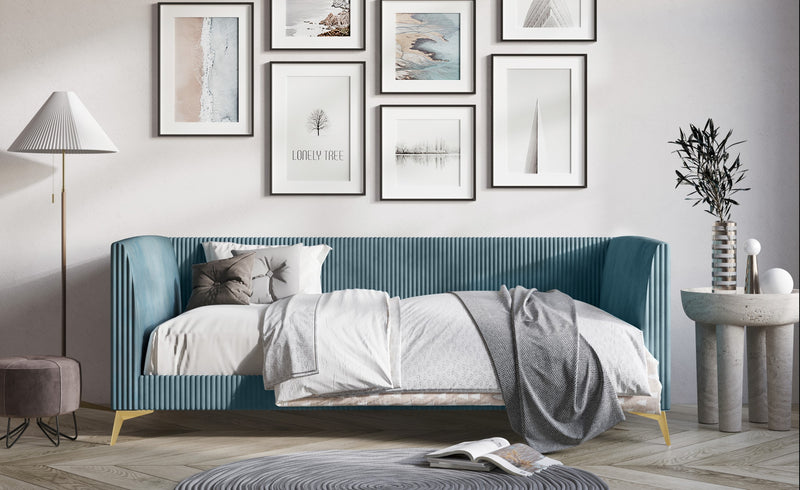 HMD Upholstered Easy Assembly Twin Daybed with Vertically Stitched Tufting