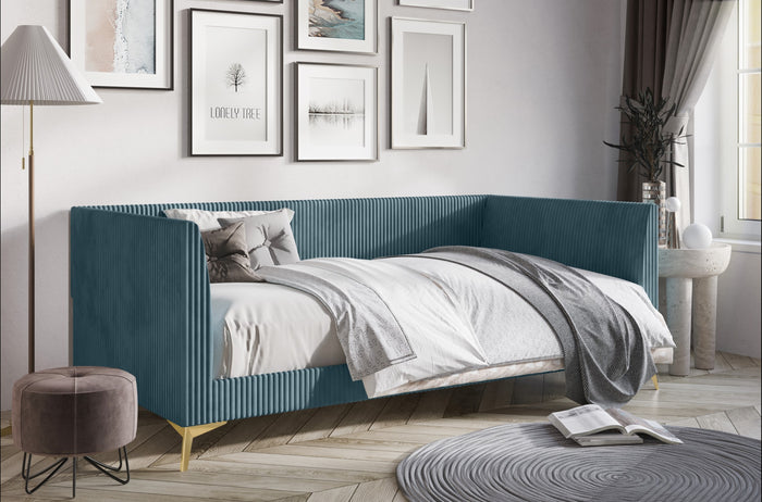 HMD Upholstered Easy Assembly Twin Daybed with Vertically Stitched Tufting