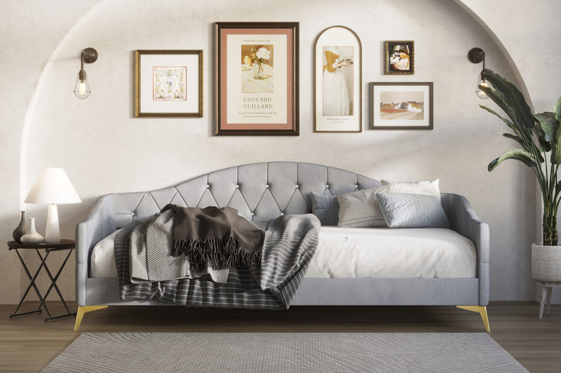 Home Design Hemnes Upholstered Twin Daybed for Adult, Living Room & Guest Room, Crystal Diamond Button Tufted, Easy Assembly