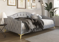Home Design Hemnes Upholstered Twin Daybed for Adult, Living Room & Guest Room, Crystal Diamond Button Tufted, Easy Assembly