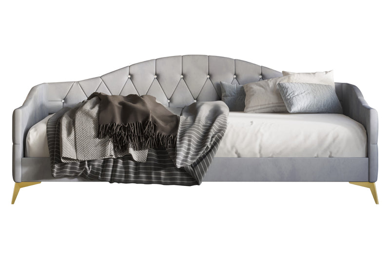 Home Design Hemnes Upholstered Twin Daybed for Adult, Living Room & Guest Room, Crystal Diamond Button Tufted, Easy Assembly