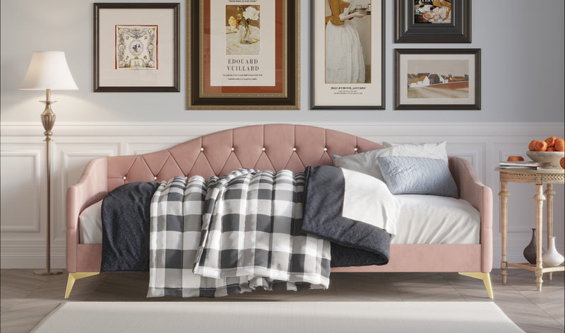 Home Design Hemnes Upholstered Twin Daybed for Adult, Living Room & Guest Room, Crystal Diamond Button Tufted, Easy Assembly