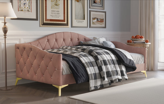 Home Design Hemnes Upholstered Twin Daybed for Adult, Living Room & Guest Room, Crystal Diamond Button Tufted, Easy Assembly