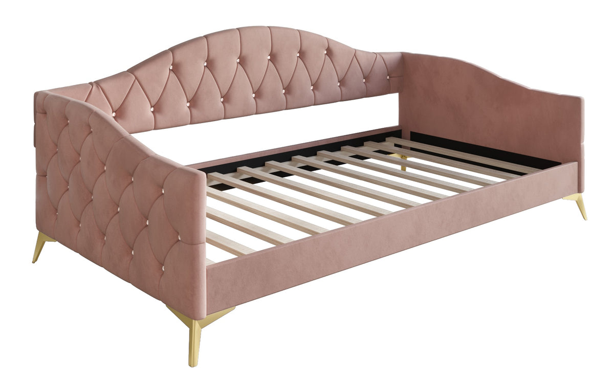 Home Design Hemnes Upholstered Twin Daybed for Adult, Living Room & Guest Room, Crystal Diamond Button Tufted, Easy Assembly