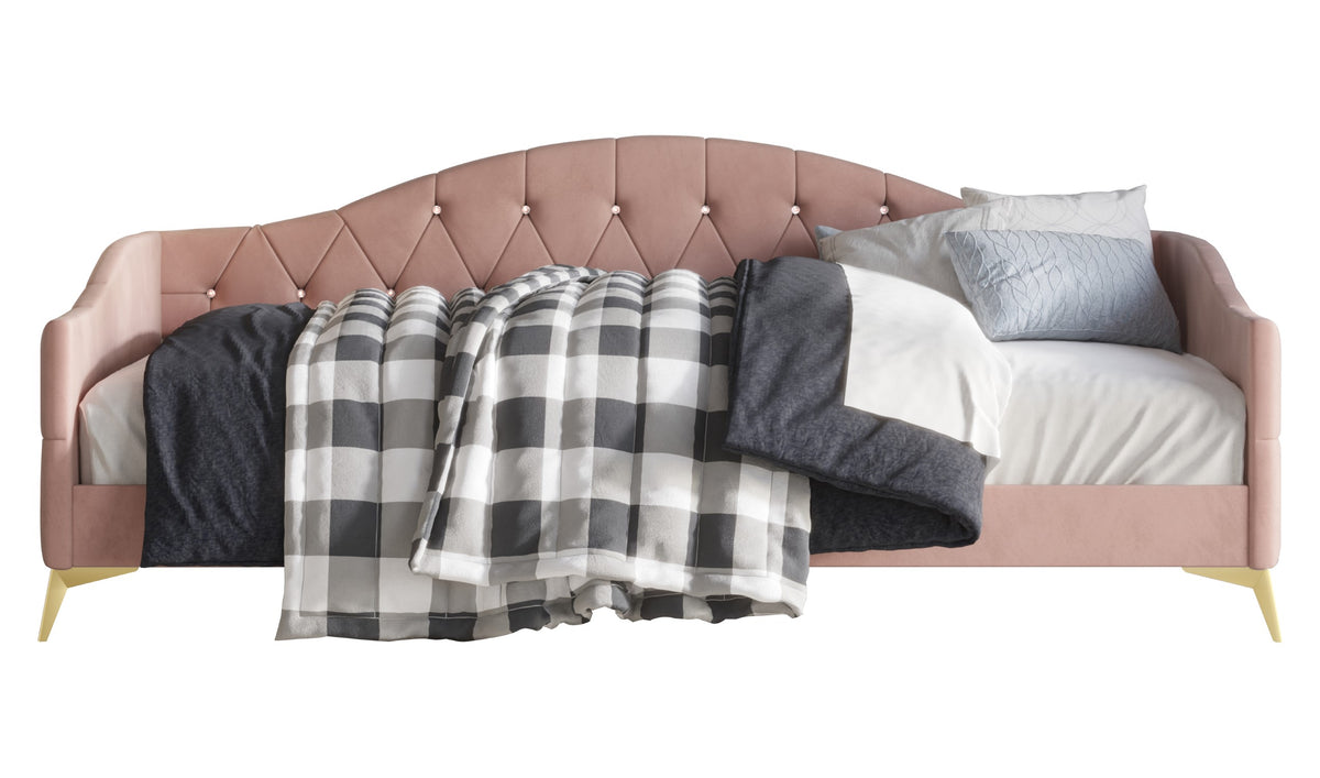 Home Design Hemnes Upholstered Twin Daybed for Adult, Living Room & Guest Room, Crystal Diamond Button Tufted, Easy Assembly