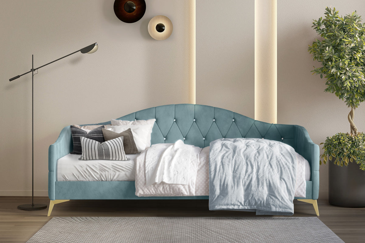Home Design Hemnes Upholstered Twin Daybed for Adult, Living Room & Guest Room, Crystal Diamond Button Tufted, Easy Assembly