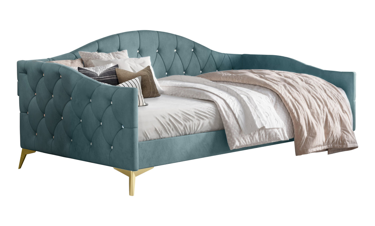 Home Design Hemnes Upholstered Twin Daybed for Adult, Living Room & Guest Room, Crystal Diamond Button Tufted, Easy Assembly