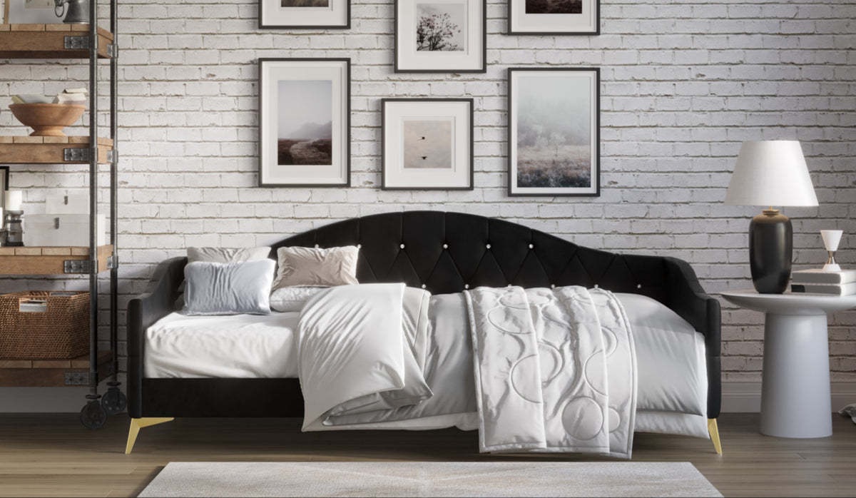 Home Design Hemnes Upholstered Twin Daybed for Adult, Living Room & Guest Room, Crystal Diamond Button Tufted, Easy Assembly