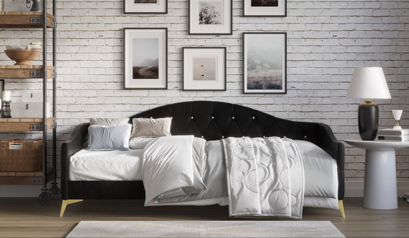 Home Design Hemnes Upholstered Twin Daybed for Adult, Living Room & Guest Room, Crystal Diamond Button Tufted, Easy Assembly