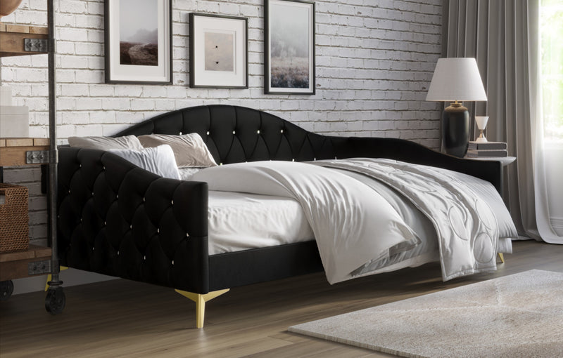 Home Design Hemnes Upholstered Twin Daybed for Adult, Living Room & Guest Room, Crystal Diamond Button Tufted, Easy Assembly