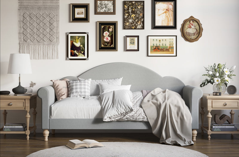 Home Design Chaise Upholstered Twin Daybed with Arched-Back Design – Adult Guest Room or Living Room, Easy Assembly