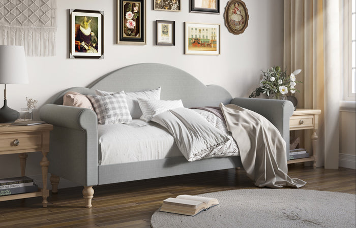 Home Design Chaise Upholstered Twin Daybed with Arched-Back Design – Adult Guest Room or Living Room, Easy Assembly