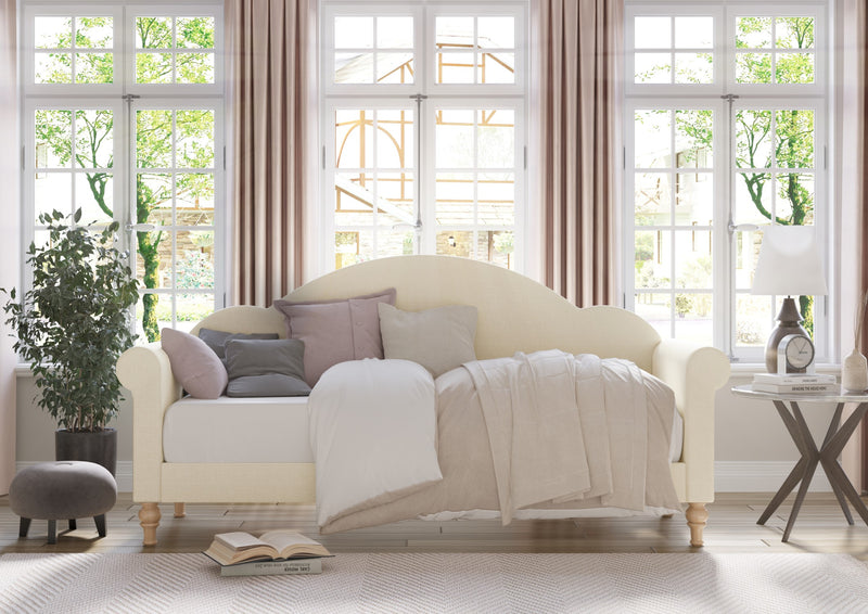 Home Design Chaise Upholstered Twin Daybed with Arched-Back Design – Adult Guest Room or Living Room, Easy Assembly