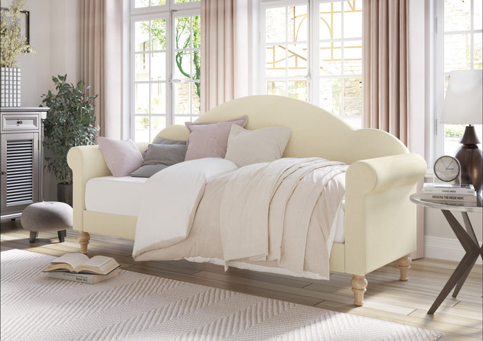Home Design Chaise Upholstered Twin Daybed with Arched-Back Design – Adult Guest Room or Living Room, Easy Assembly