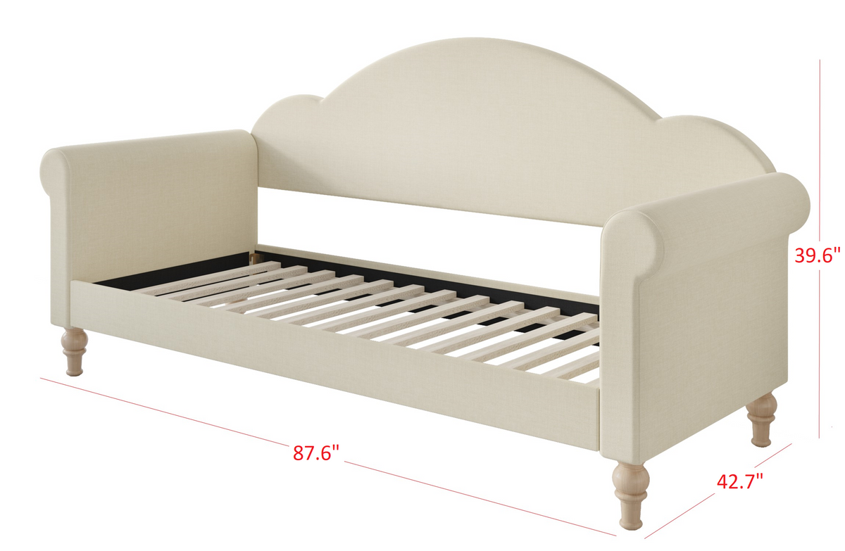 Home Design Chaise Upholstered Twin Daybed with Arched-Back Design – Adult Guest Room or Living Room, Easy Assembly