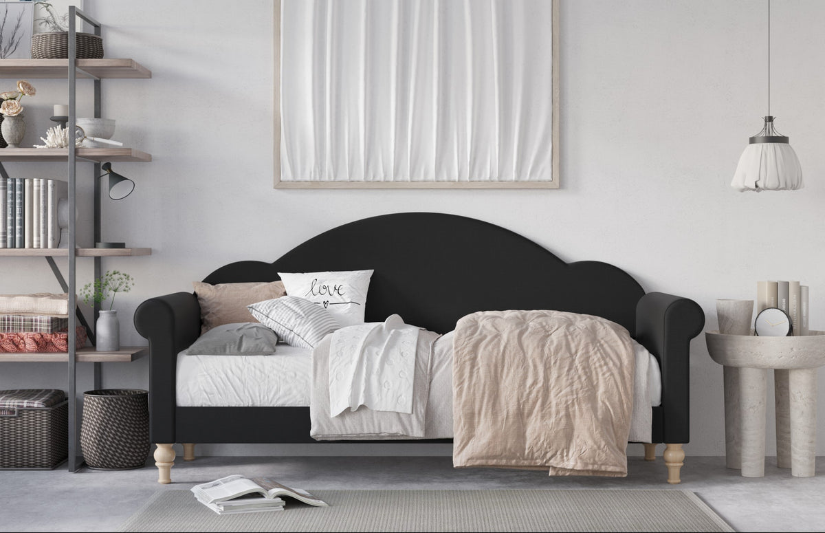 Home Design Chaise Upholstered Twin Daybed with Arched-Back Design – Adult Guest Room or Living Room, Easy Assembly