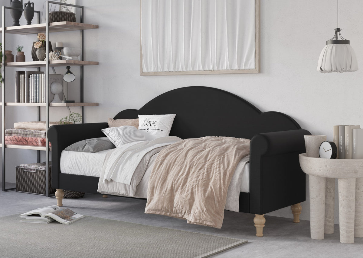 Home Design Chaise Upholstered Twin Daybed with Arched-Back Design – Adult Guest Room or Living Room, Easy Assembly