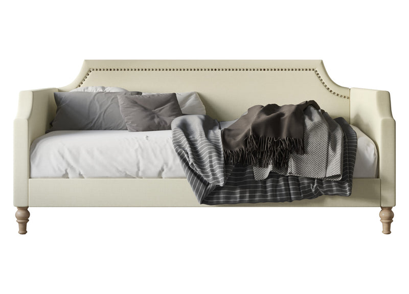 Home Design Pita Upholstered Twin Daybed with Nailhead Trim and Scooped Silhouette – Adult Living Room, Guest Room, or Bedroom, Easy Assembly