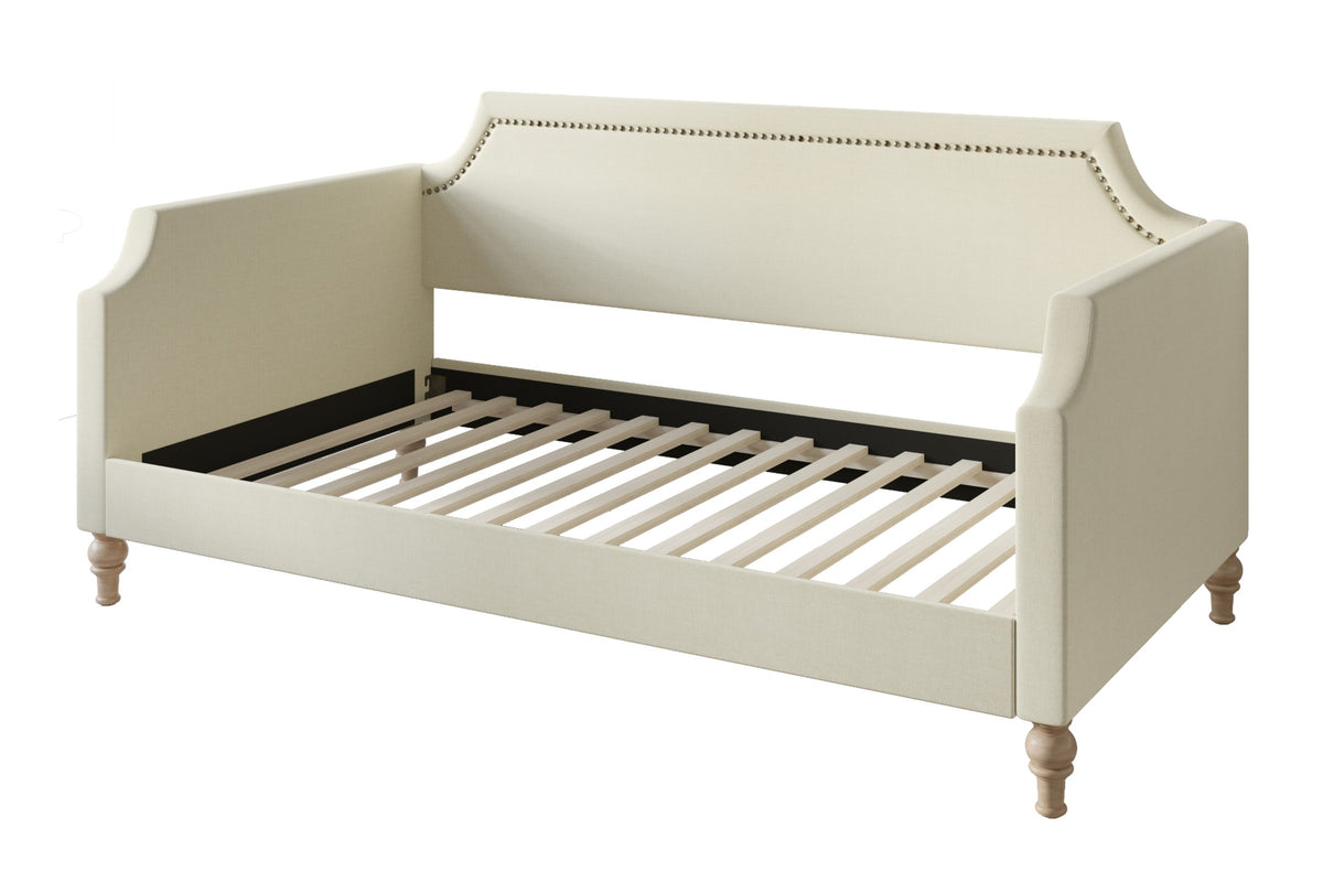 Home Design Pita Upholstered Twin Daybed with Nailhead Trim and Scooped Silhouette – Adult Living Room, Guest Room, or Bedroom, Easy Assembly