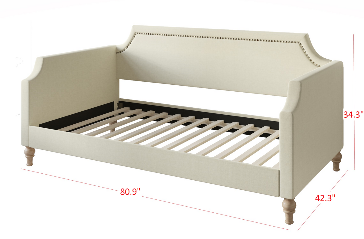 Home Design Pita Upholstered Twin Daybed with Nailhead Trim and Scooped Silhouette – Adult Living Room, Guest Room, or Bedroom, Easy Assembly