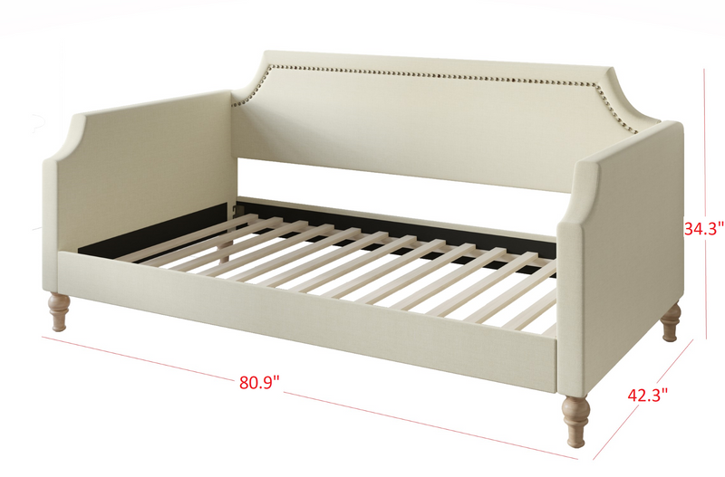 Home Design Pita Upholstered Twin Daybed with Nailhead Trim and Scooped Silhouette – Adult Living Room, Guest Room, or Bedroom, Easy Assembly