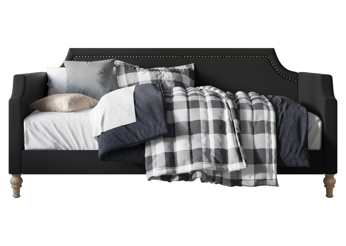 Home Design Pita Upholstered Twin Daybed with Nailhead Trim and Scooped Silhouette – Adult Living Room, Guest Room, or Bedroom, Easy Assembly