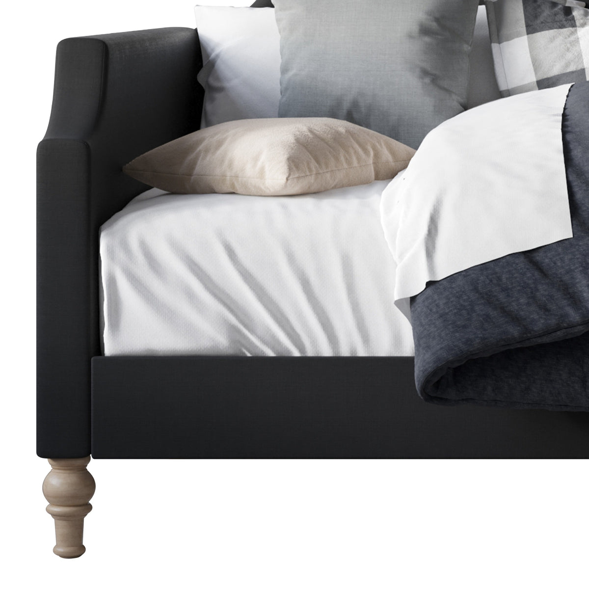 Home Design Pita Upholstered Twin Daybed with Nailhead Trim and Scooped Silhouette – Adult Living Room, Guest Room, or Bedroom, Easy Assembly