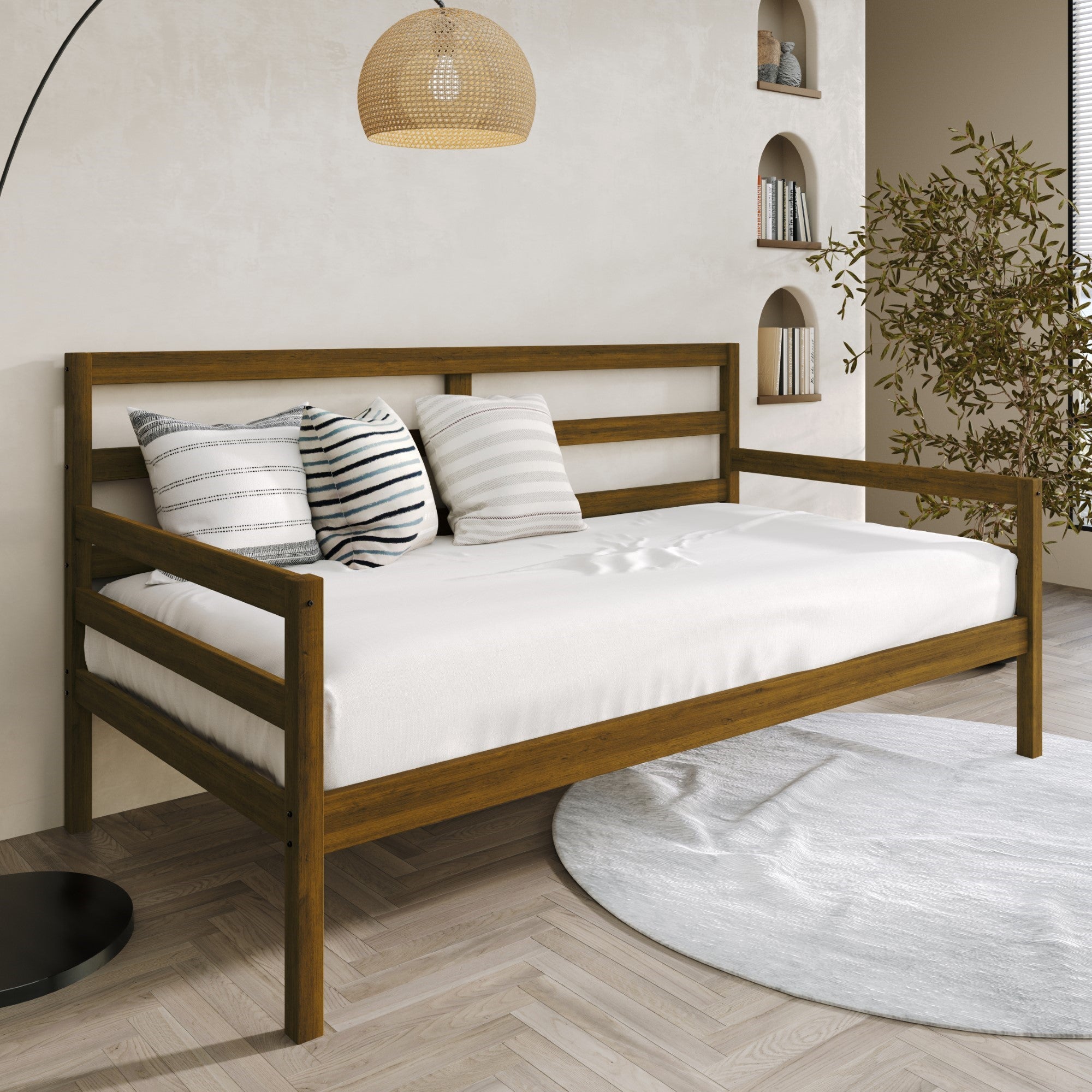 Towson Twin Daybed with Solid Wood Frame, Slatted Sides and Back