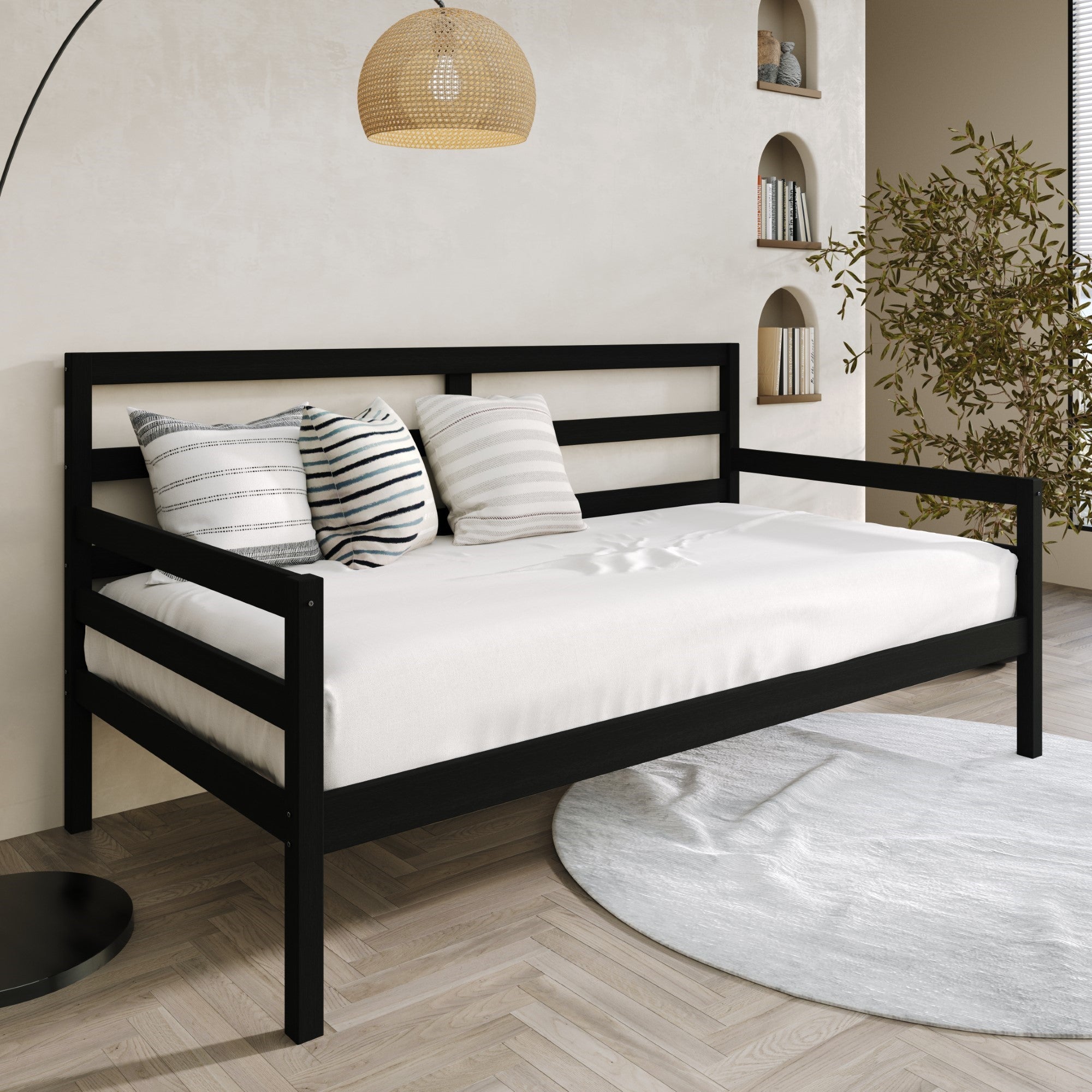 Towson Twin Daybed with Solid Wood Frame, Slatted Sides and Back