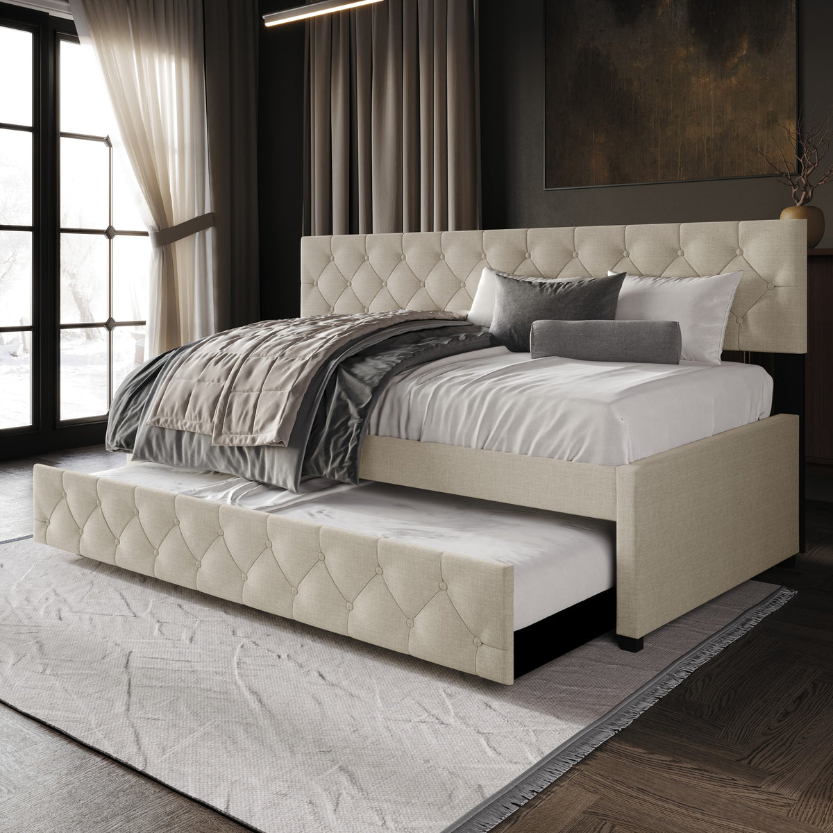 Home Design Tyler Daybed with Trundle for Adult, Warm Gray