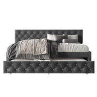Home Design Darcey Luxurious Velvet Upholstered Daybed with Pull-Out Trundle, Diamond Button Tufted, Easy Assembly