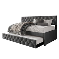 Home Design Darcey Luxurious Velvet Upholstered Daybed with Pull-Out Trundle, Diamond Button Tufted, Easy Assembly