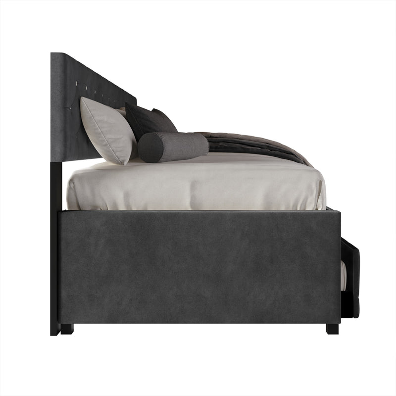 Home Design Darcey Luxurious Velvet Upholstered Daybed with Pull-Out Trundle, Diamond Button Tufted, Easy Assembly