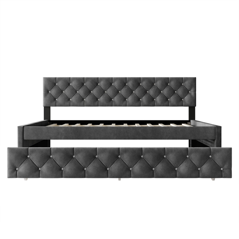 Home Design Darcey Luxurious Velvet Upholstered Daybed with Pull-Out Trundle, Diamond Button Tufted, Easy Assembly