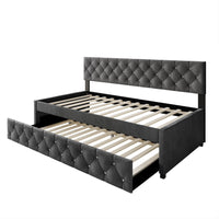 Home Design Darcey Luxurious Velvet Upholstered Daybed with Pull-Out Trundle, Diamond Button Tufted, Easy Assembly
