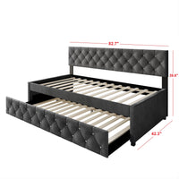 Home Design Darcey Luxurious Velvet Upholstered Daybed with Pull-Out Trundle, Diamond Button Tufted, Easy Assembly