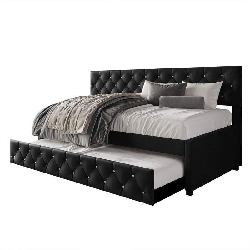 Home Design Darcey Luxurious Velvet Upholstered Daybed with Pull-Out Trundle, Diamond Button Tufted, Easy Assembly