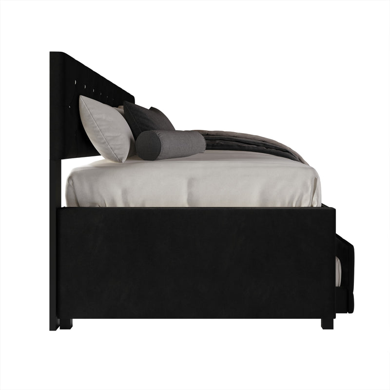 Home Design Darcey Luxurious Velvet Upholstered Daybed with Pull-Out Trundle, Diamond Button Tufted, Easy Assembly